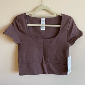 Athleta Mauve aurora seamless short sleeve crop top small